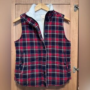 Sherpa lined plaid vest